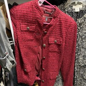 White House Black Market Red Tweed Button-Front Jacket